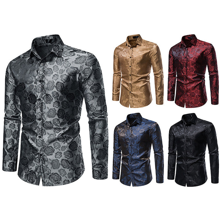 Men's Elegant Shirt with Floral Jacquard Pattern and Satin Gloss Mune Fashion