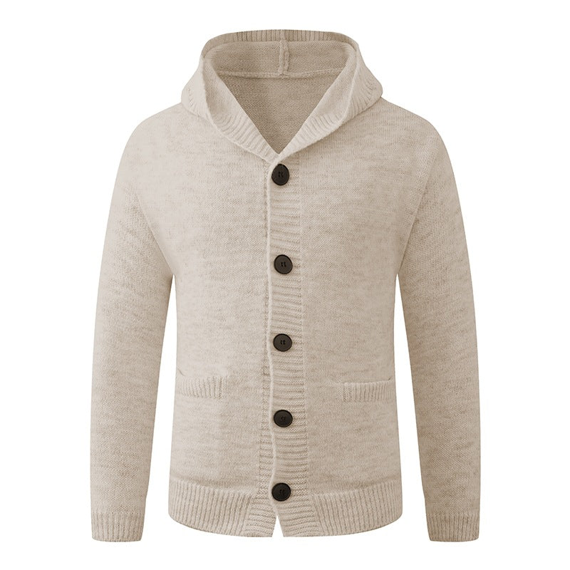 Men's hooded knitted cardigan made of thermal fine knit with a continuous button placket and side pockets Mune Fashion