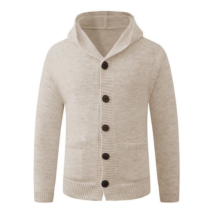 Men's hooded knitted cardigan made of thermal fine knit with a continuous button placket and side pockets Mune Fashion