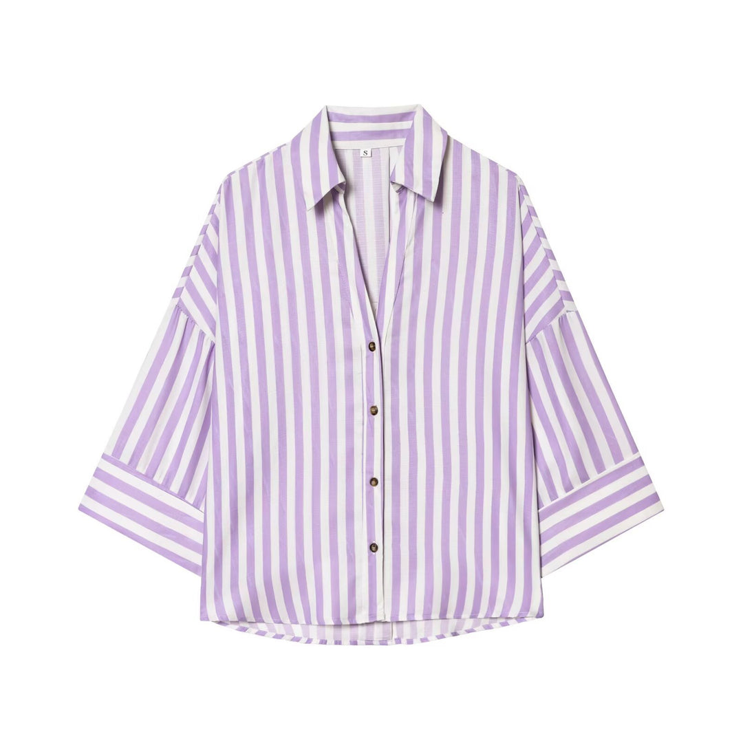 Women's relaxed oversized shirt blouse with wide collar and three-quarter sleeves Mune Fashion