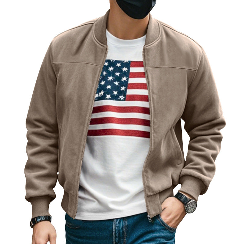 Men's suede look bomber jacket with zipper and ribbed cuffs Mune Fashion