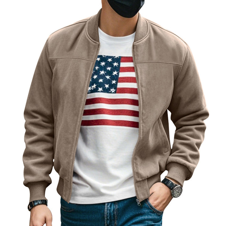 Men's suede look bomber jacket with zipper and ribbed cuffs Mune Fashion