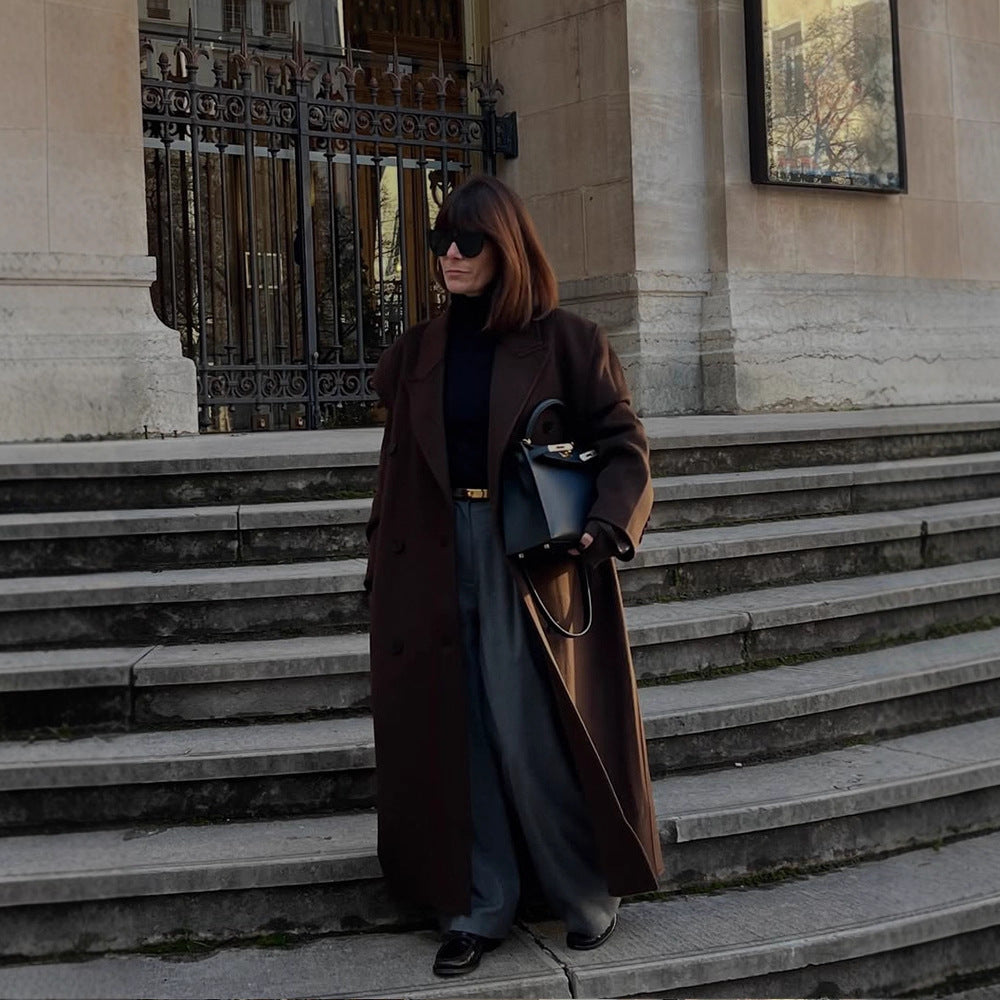 Ladies Oversize Wool Blend Coat with Extended Cocoon Cut and Double Breasted Mune Fashion