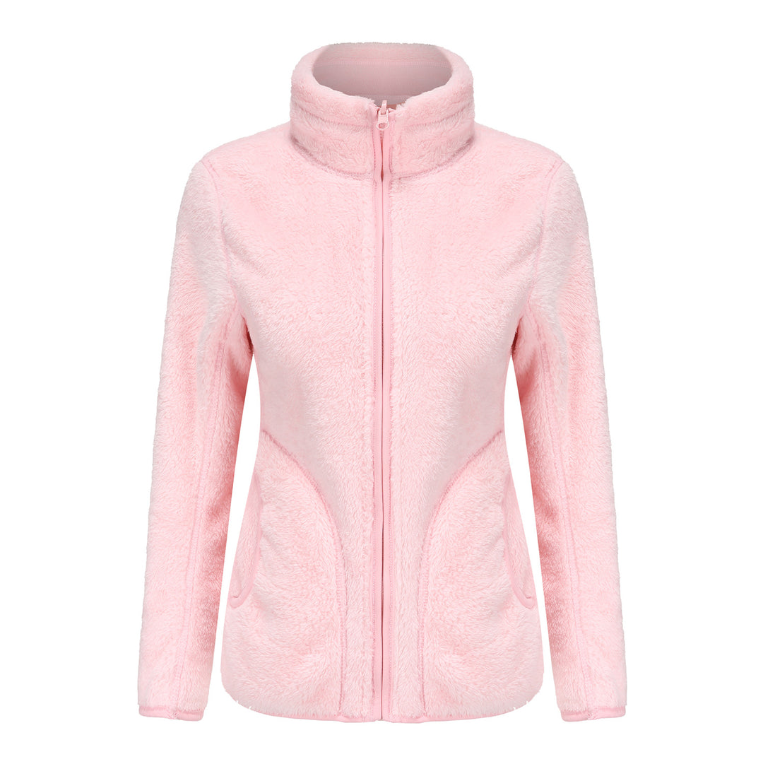 Women's cozy fleece jacket with high stand-up collar, full-length zipper, and figure-enhancing seams Mune Fashion