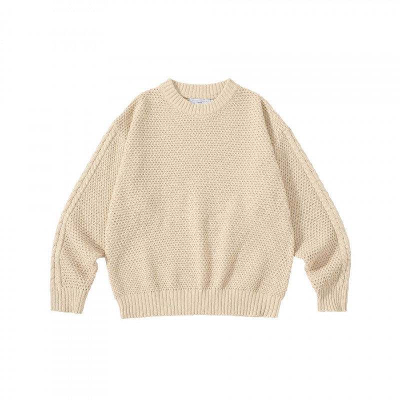 Unisex Oversize Chunky Knit Sweater with Cable Sleeves and Round Neckline Mune Fashion