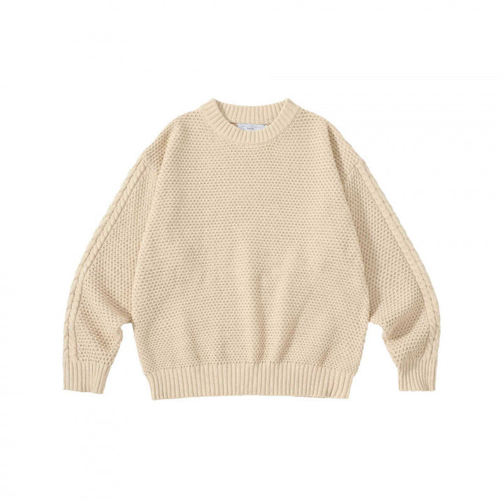 Unisex Oversize Chunky Knit Sweater with Cable Sleeves and Round Neckline Mune Fashion