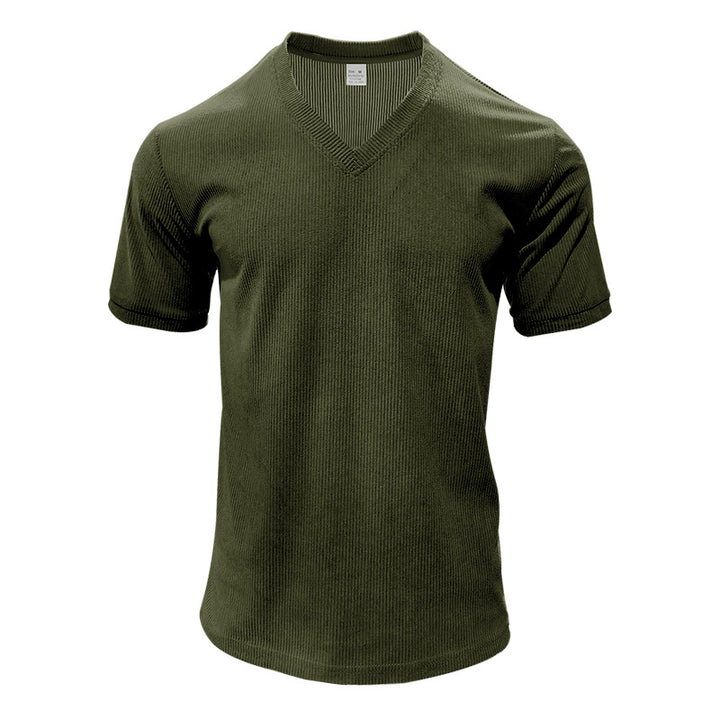 Men's structured V-neck ribbed jersey shirt with short sleeves and a slim fit Mune Fashion
