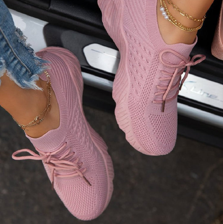 Women's lightweight knitted sneakers with sock-like upper material, cushioned comfort sole, and flexible patterned outsole Mune Fashion