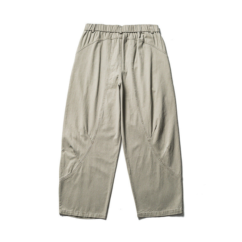 Men's Loose Workwear Pants with Elastic Waistband and Curved Seam Panels Mune Fashion