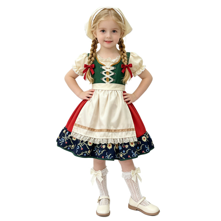 Women's traditional children's dirndl with embroidered skirt and lace apron Mune Fashion