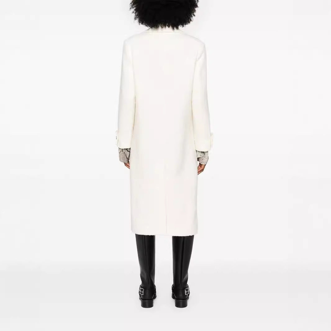 Women's Straight Cut Midi Wool Coat with Oversized Lapels and Concealed Button Placket Mune Fashion