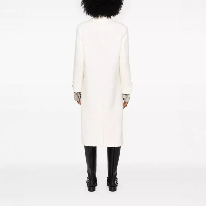 Women's Straight Cut Midi Wool Coat with Oversized Lapels and Concealed Button Placket Mune Fashion