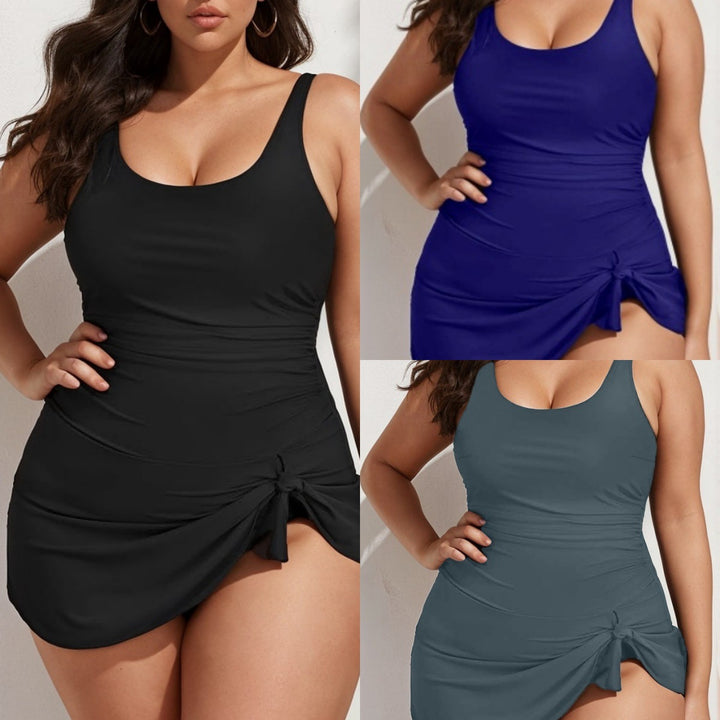 Women's One-Piece Swimsuit with Smooth Fabric and Asymmetrical Skirt Mune Fashion