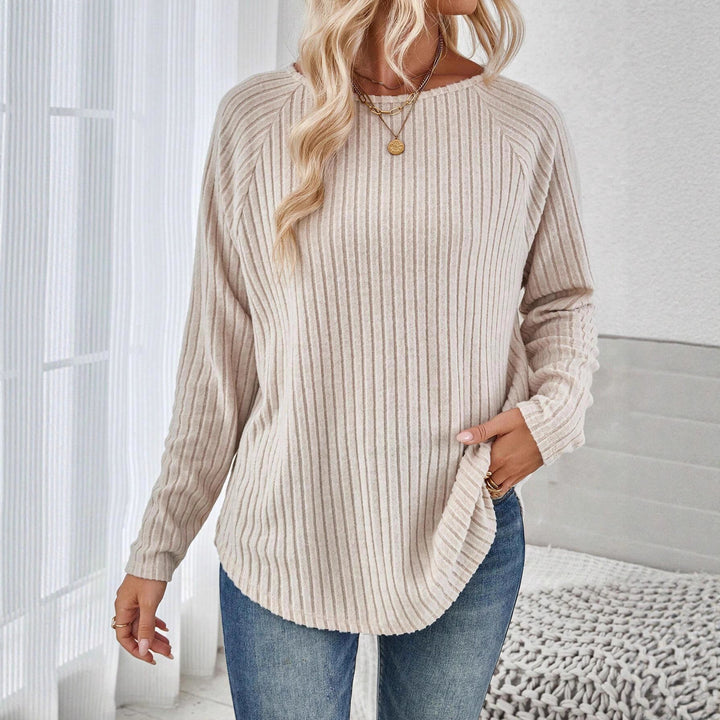 Women Ribbed Longline Sweater with Raglan Sleeves and Rounded Hem Mune Fashion