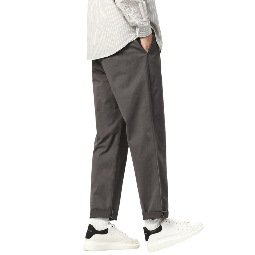 Men's Lightweight Cotton Blend Pants with Elastic Cord Waistband and Straight Leg Mune Fashion