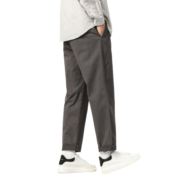 Men's Lightweight Cotton Blend Pants with Elastic Cord Waistband and Straight Leg Mune Fashion
