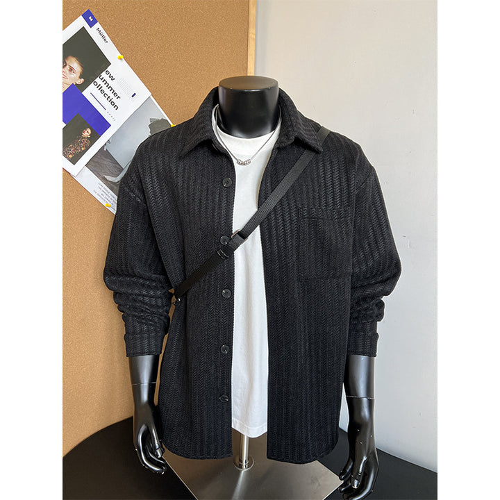 Men's Textured Overshirt-Jacket made of Knit with Kent Collar Mune Fashion