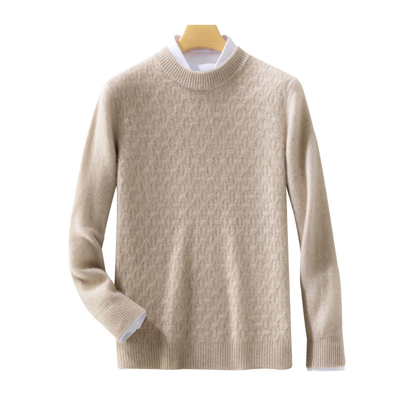 Women Structured Mockneck Sweater in Cashmere Look with Geometric Honeycomb Texture Mune Fashion