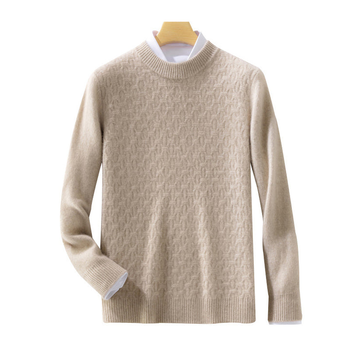 Women Structured Mockneck Sweater in Cashmere Look with Geometric Honeycomb Texture Mune Fashion