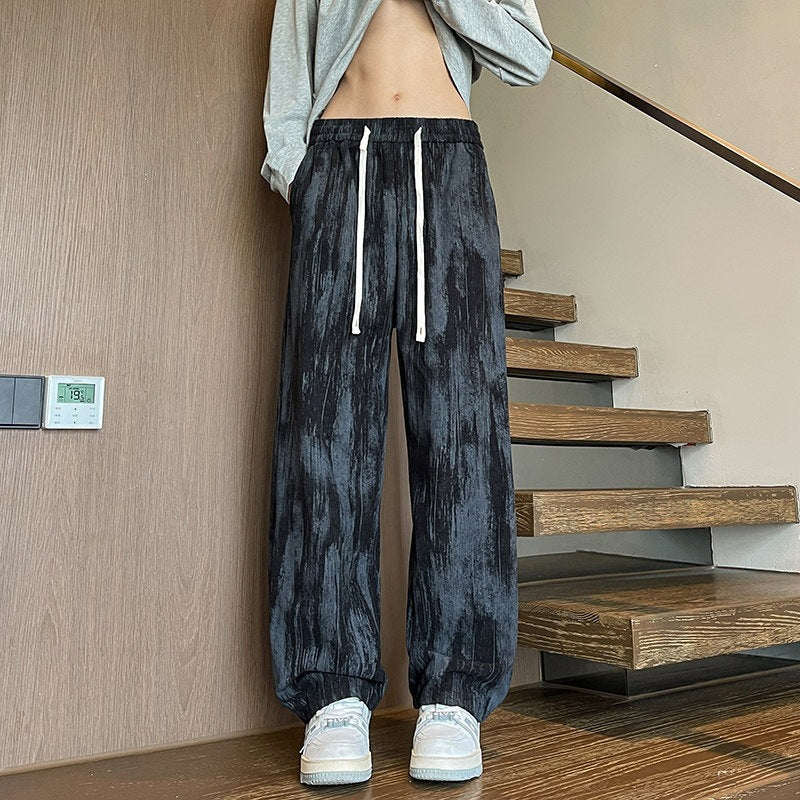 Men's Wide-Cut Lounge Pants with Marble Print Made of Textured Jersey Mune Fashion