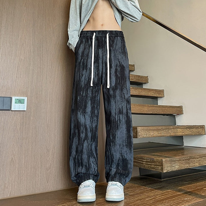 Men's Wide-Cut Lounge Pants with Marble Print Made of Textured Jersey Mune Fashion