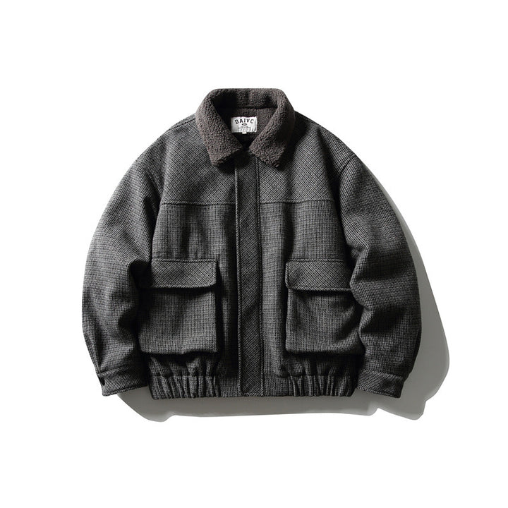 Men's boxy blouson made of wool mix with teddy trim at the collar and flap pockets