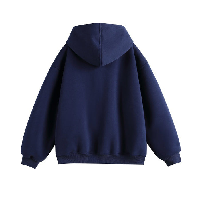 Women's hooded sweatshirt jacket in boxy cut with checked lined hood and subtle embroidery Mune Fashion