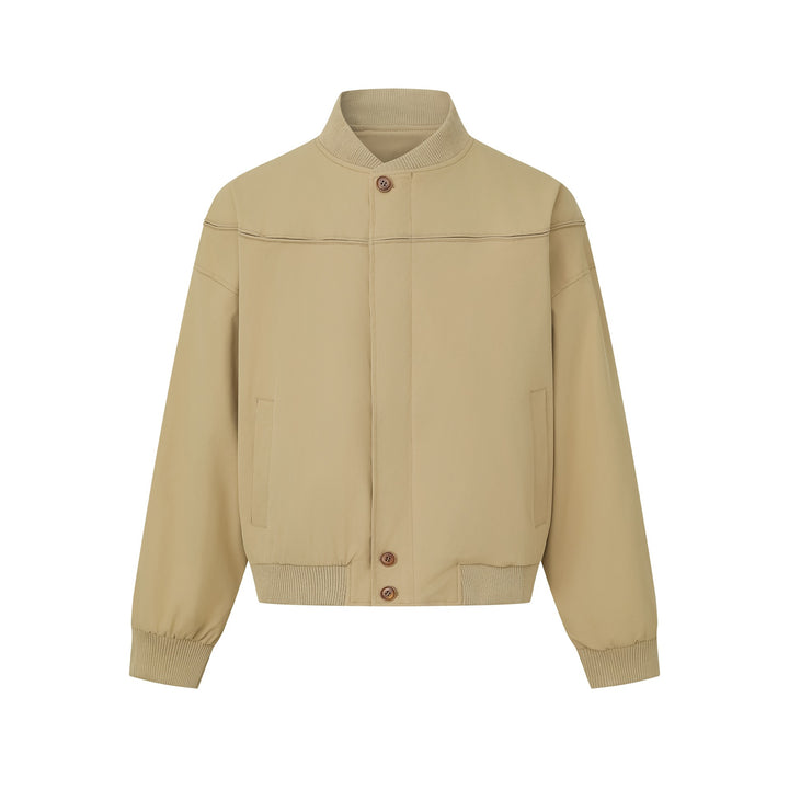 Unisex Short Cut Boxy Blouson with High Ribbed Collar, Concealed Button Placket and Elastic Waistband Mune Fashion
