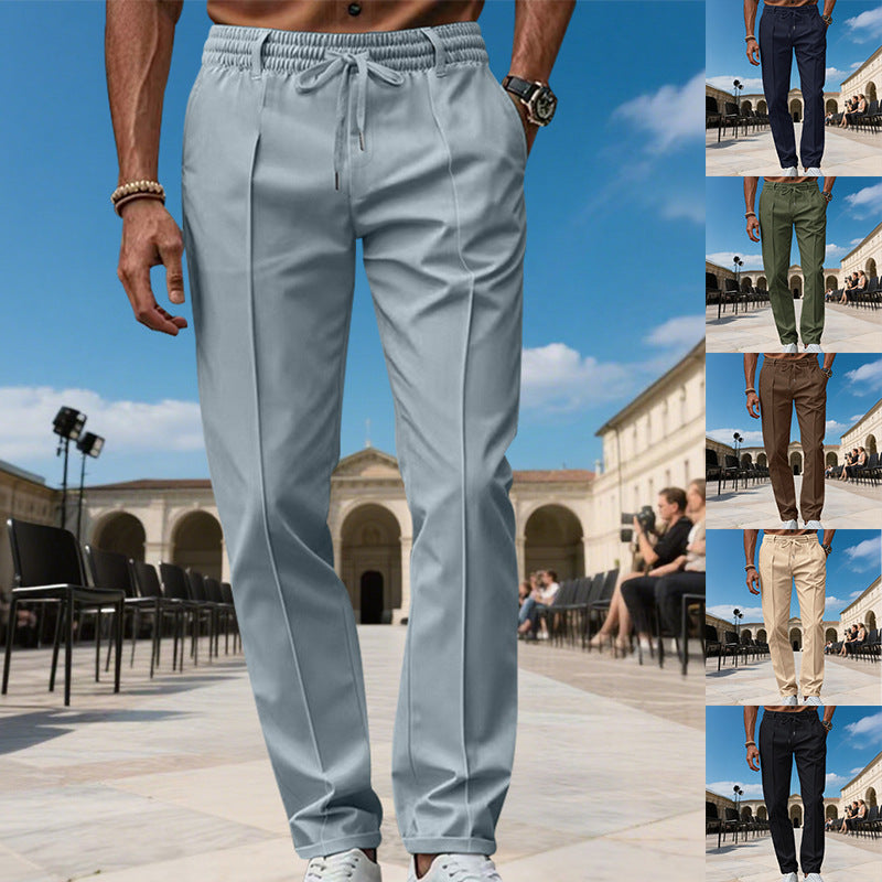 Men's tapered pleat chinos with elastic drawstring waistband and side pockets Mune Fashion