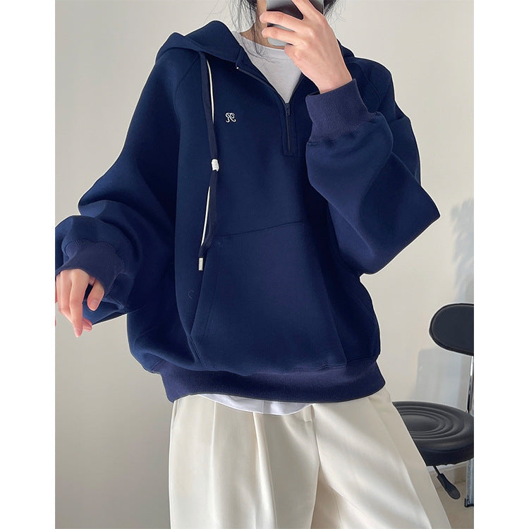 Women's Oversized Hoodie with Half Zip, Kangaroo Pocket and Relaxed Fit Mune Fashion