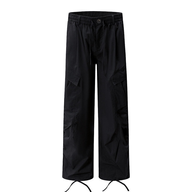 Women's Wide Cargo Palazzo Pants with Drawstring Waistband and Adjustable Hem Cords Mune Fashion