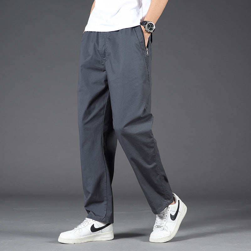 Men's Wide Relaxed Chino Pants with Straight Leg & Elastic Comfort Waist Mune Fashion
