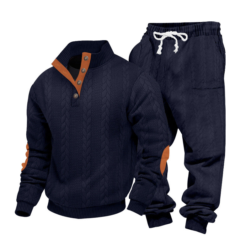 Men's knitted combination of sweater and joggers with cable pattern and elbow patches Mune Fashion