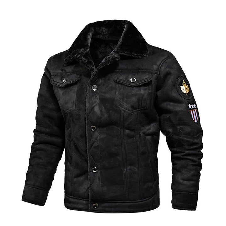 Men's pilot jacket made of synthetic leather with teddy fur lining and Mune Fashion patch