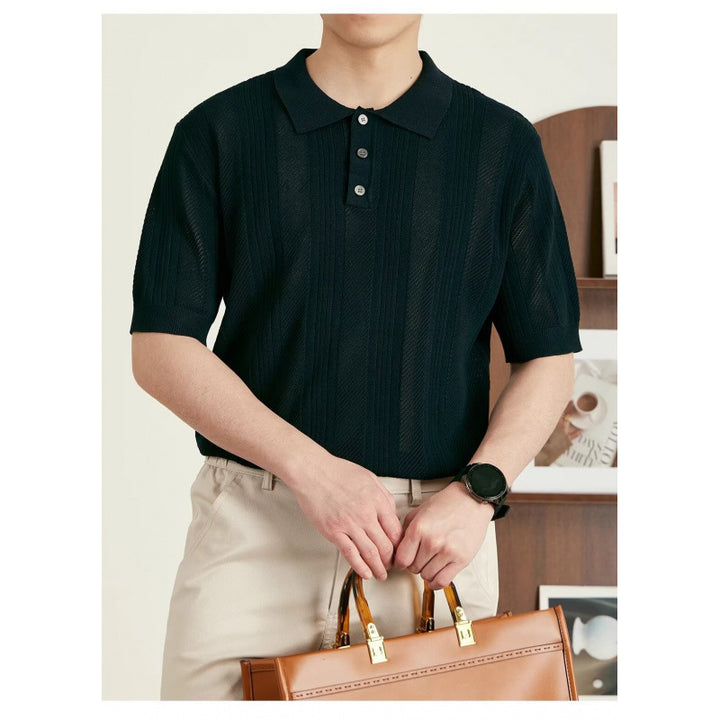 Men's Stylish Short Sleeve Knit Polo Shirt Mune Fashion