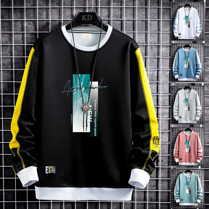 Men's sporty-urban round neck sweatshirt with contrasting sleeves, ribbed cuffs & front graphic print Mune Fashion