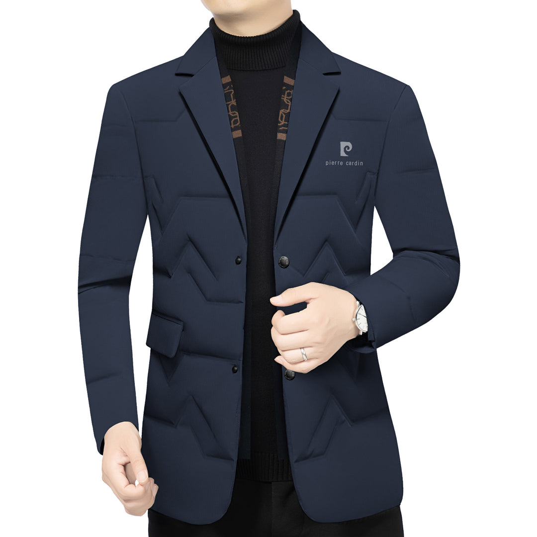 Men's Padded Business Jacket with Quilted Look and Notch Lapel Mune Fashion