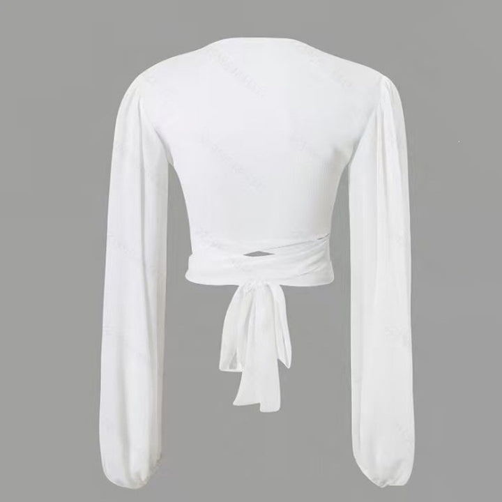 Ladies wrap blouse with long sleeves and elegant V-neck Mune Fashion