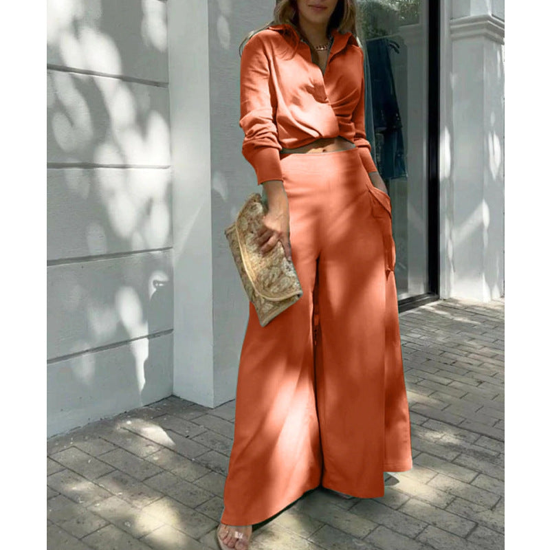 Women's high-waisted wide Palazzo pants with side cargo pocket and flowing silhouette