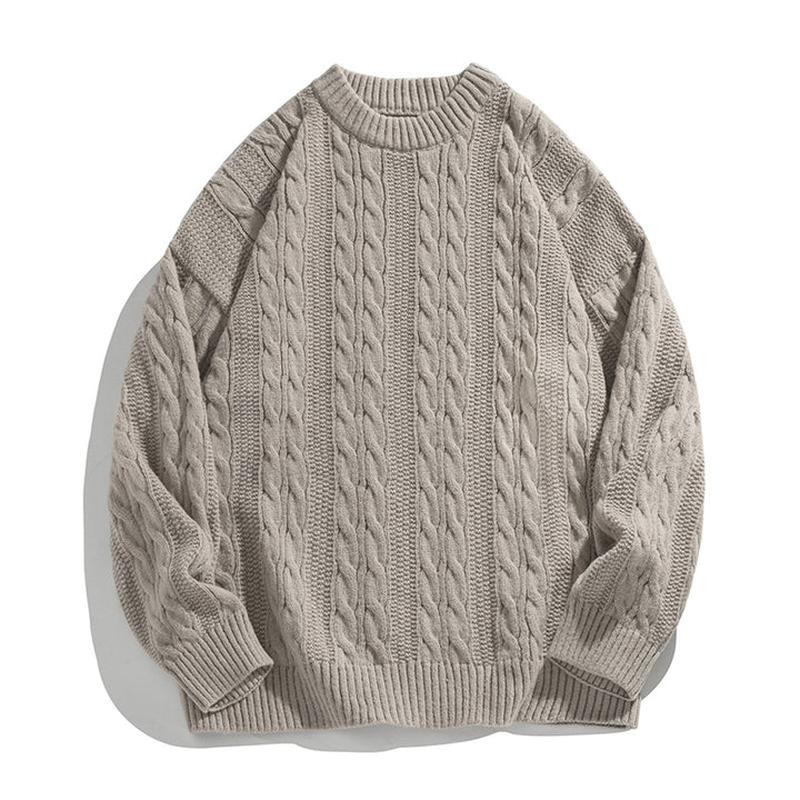 Unisex Boxy-Braided Pattern Knit Sweater with Ribbed Hem Mune Fashion
