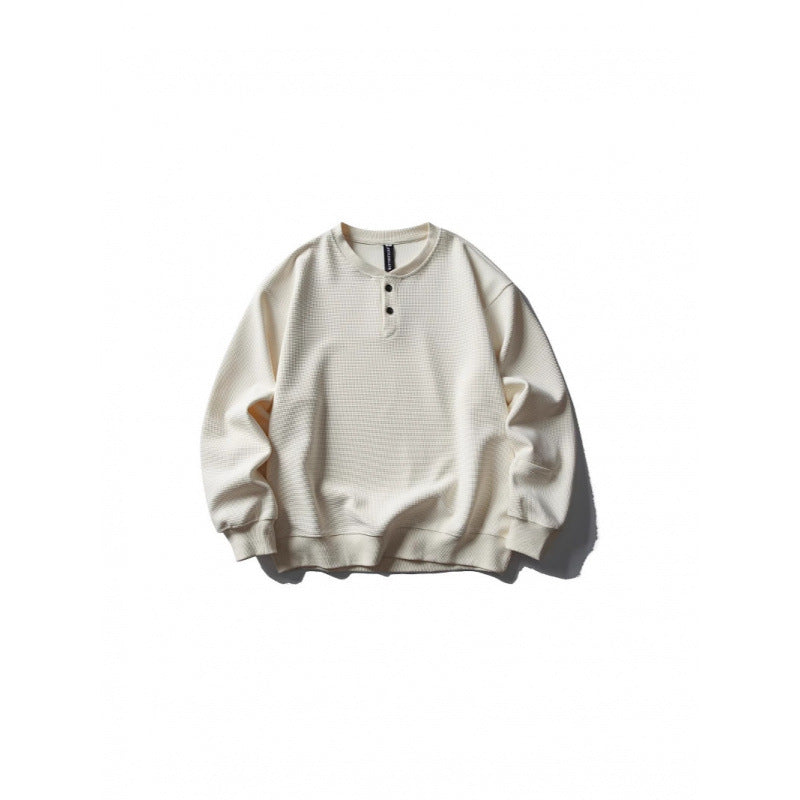 Unisex Waffle Knit Henley Sweatshirt in Oversize Cut with Button Placket Mune Fashion