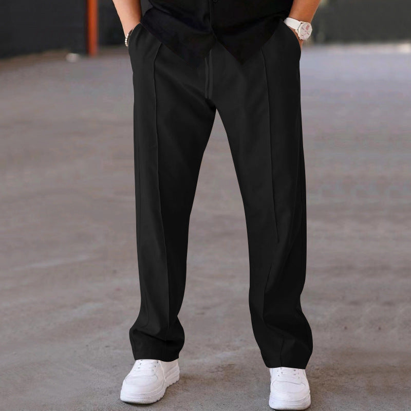 Men's Relaxed-Fit Casual Pants with Pleat, Drawstring and Side Pockets Mune Fashion
