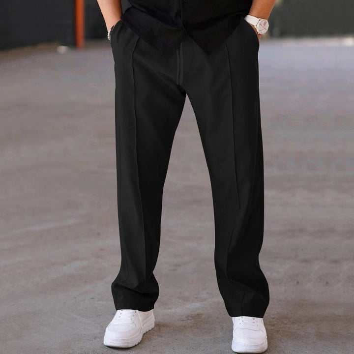 Men's Relaxed-Fit Casual Pants with Pleat, Drawstring and Side Pockets Mune Fashion
