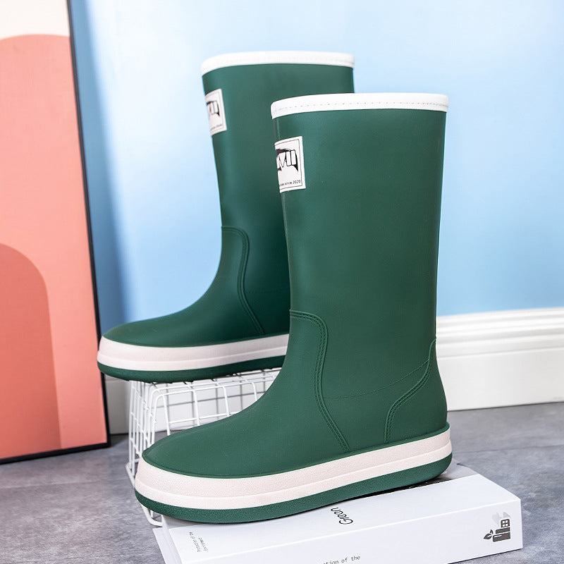 Women's Mid-Height Platform Rain Boots with Waterproof Full Rubber Construction Mune Fashion