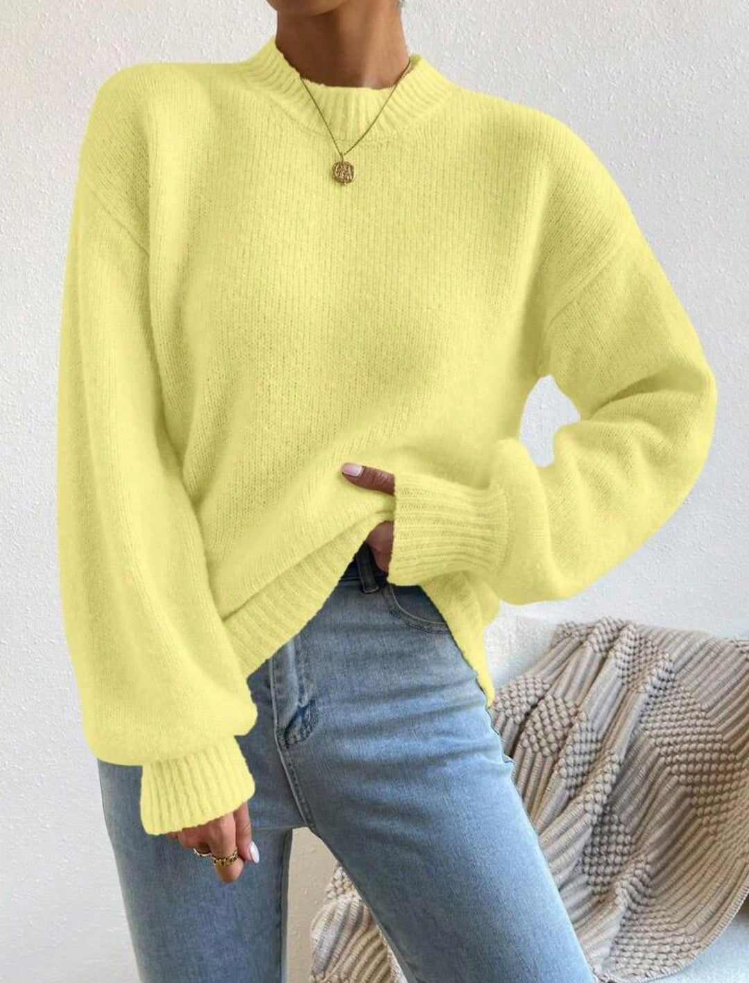 Women’s Oversized Fine Knit Sweater with Suggested Mohair Effect and Extended Ribbed Cuffs Mune Fashion