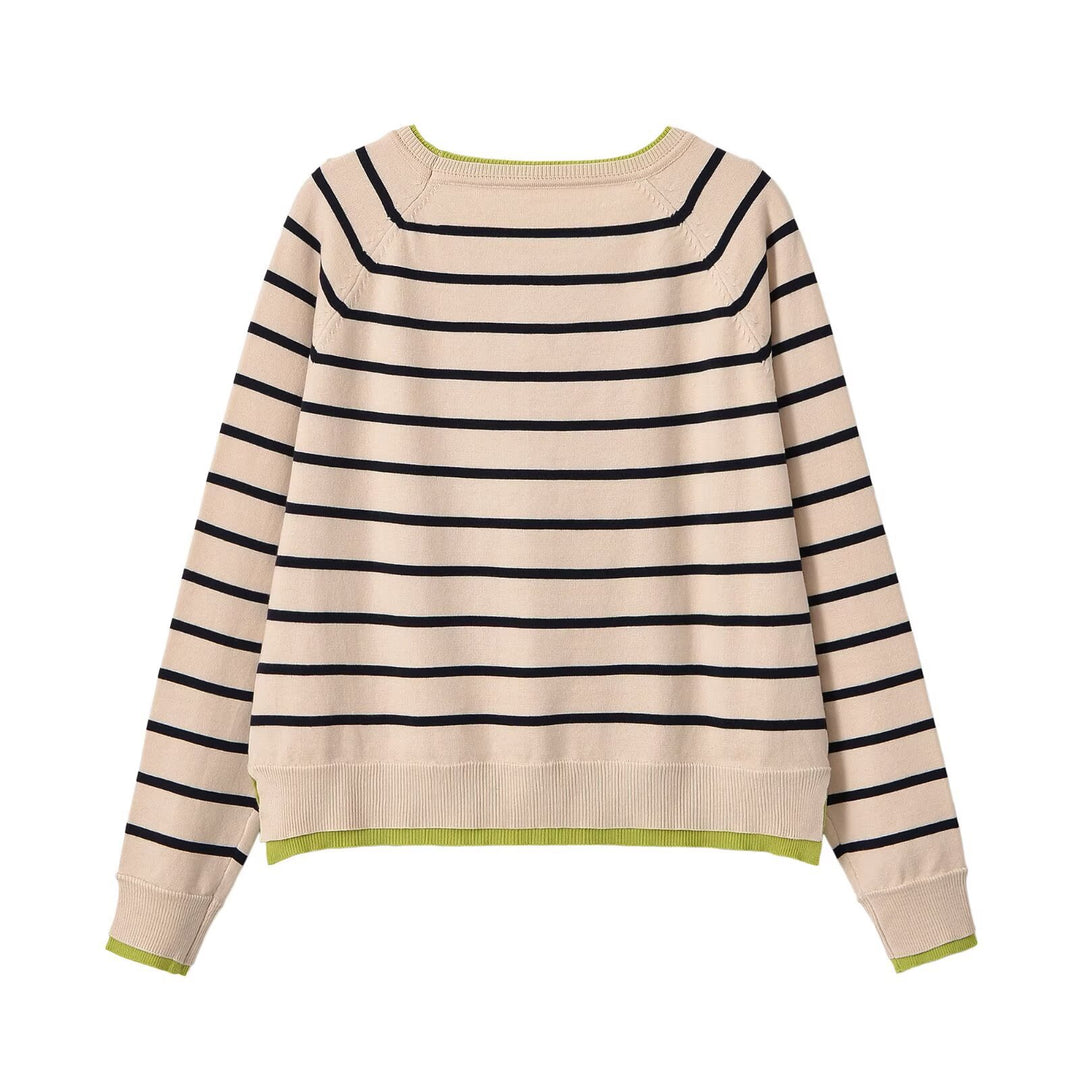 Women fine knit sweater with layer look, round neck and raglan sleeves Mune Fashion