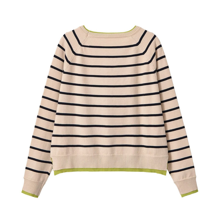Women fine knit sweater with layer look, round neck and raglan sleeves Mune Fashion