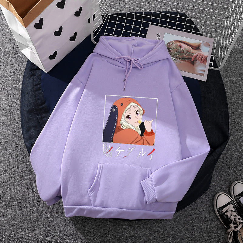 Women Oversize Hoodie with Manga Front Print and Kangaroo Pocket Mune Fashion