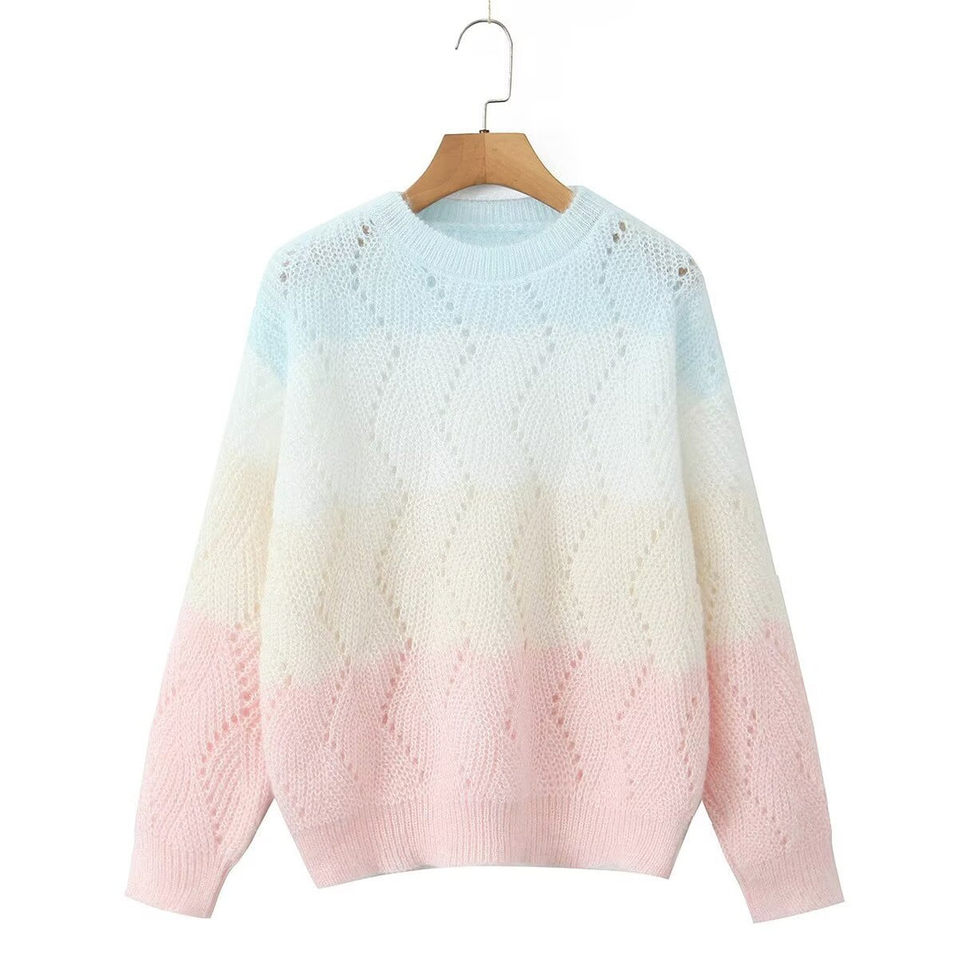 Women Ajour knitted oversized sweater with gradient and round neckline Mune Fashion
