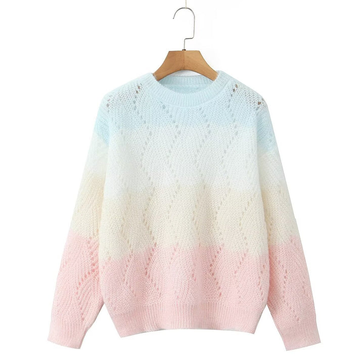 Women Ajour knitted oversized sweater with gradient and round neckline Mune Fashion